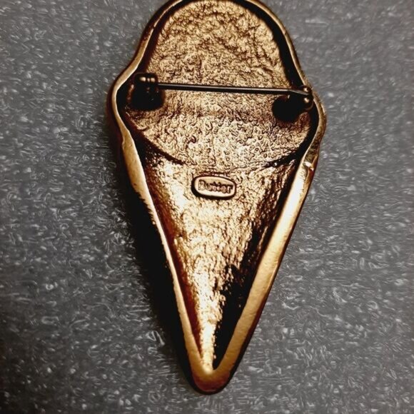 BUTLER Signed Vintage Peach Pearly Enamel Ice Cream Brooch Jewelry Goldtone Pin - Picture 8 of 10